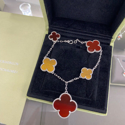 [OAKJURI Jewelry]CLOVER 5 MOTIFS SIVLER CARNELIAN TIGER EYE BRACELET