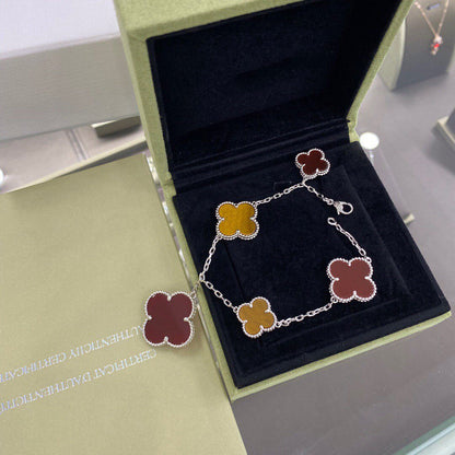 [OAKJURI Jewelry]CLOVER 5 MOTIFS SIVLER CARNELIAN TIGER EYE BRACELET