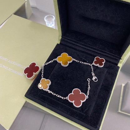 [OAKJURI Jewelry]CLOVER 5 MOTIFS SIVLER CARNELIAN TIGER EYE BRACELET