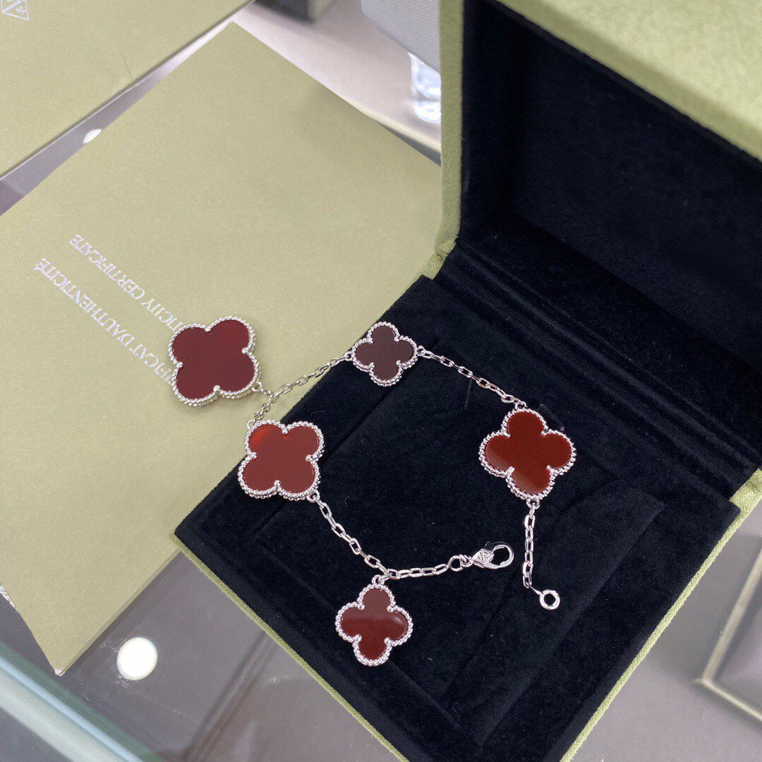 [OAKJURI Jewelry]CLOVER 5 MOTIFS SIVLER CARNELIAN BRACELET