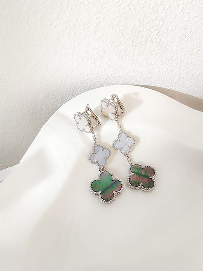 [OAKJURI Jewelry]CLOVER 3 MOTIFS CHALCEDONY DARK MOP SILVER EARRINGS