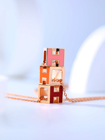 [OAKJURI Jewelry]H CAGE PINK GOLD NECKLACE