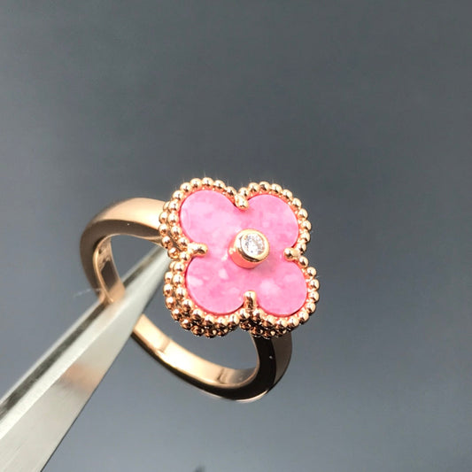 [OAKJURI Jewelry]CLOVER RHODONITE ROSE GOLD RING