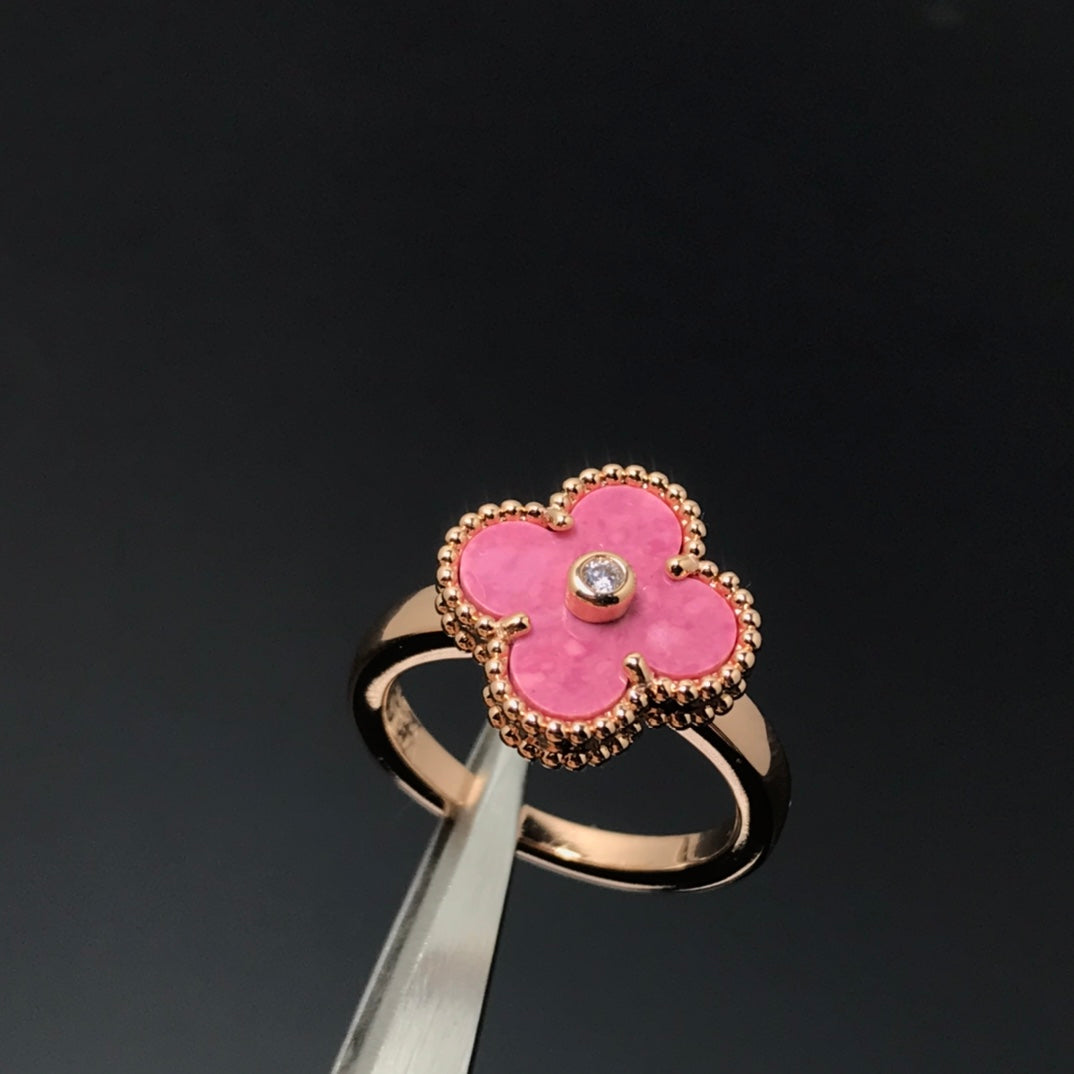 [OAKJURI Jewelry]CLOVER RHODONITE ROSE GOLD RING