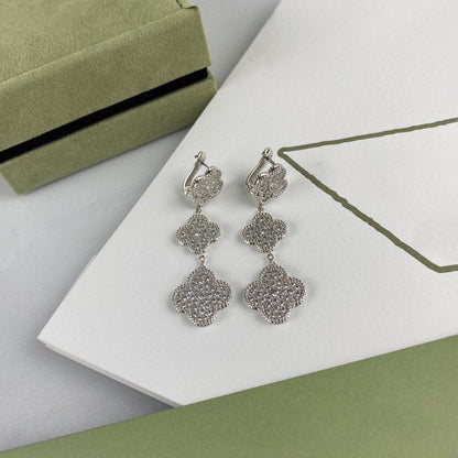[OAKJURI Jewelry]CLOVER 3 MOTIF DIAMOND SILVER DROP EARRINGS