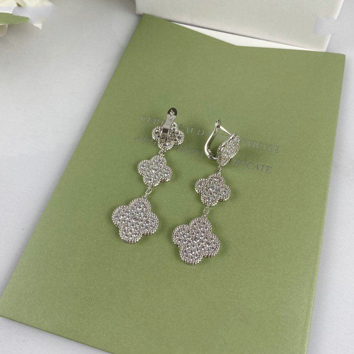 [OAKJURI Jewelry]CLOVER 3 MOTIF DIAMOND SILVER DROP EARRINGS