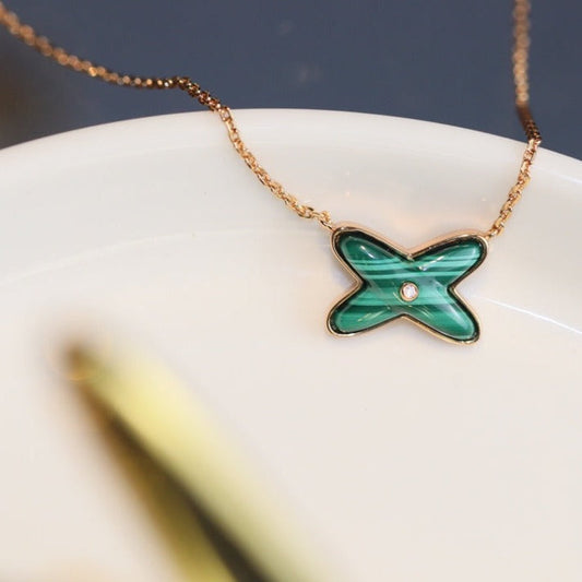 [OAKJURI Jewelry]JEUX MALACHITE 1 DIAMOND PINK GOLD NECKLACE