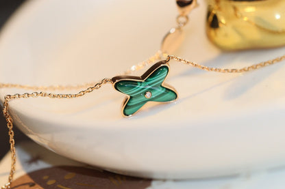 [OAKJURI Jewelry]JEUX MALACHITE 1 DIAMOND PINK GOLD NECKLACE