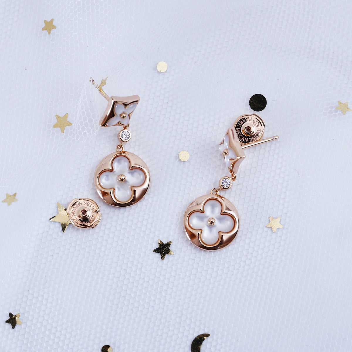 [OAKJURI Jewelry]STAR AND SUN PINK GOLD MOP DROP EARRINGS