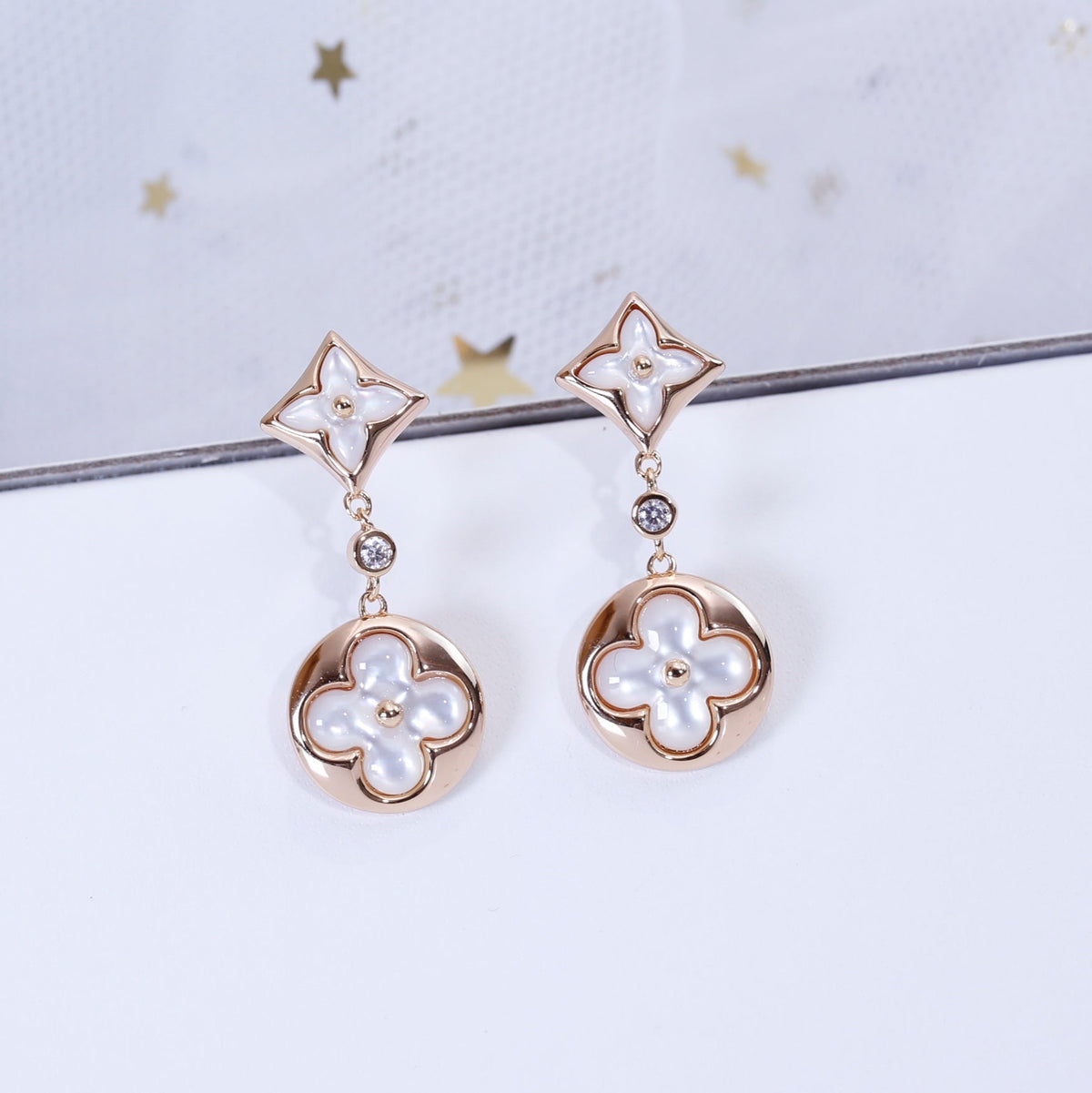 [OAKJURI Jewelry]STAR AND SUN PINK GOLD MOP DROP EARRINGS