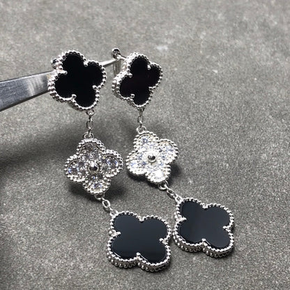 [OAKJURI Jewelry]CLOVER 3 MOTIF DIAMOND ONYX SILVER EARRINGS
