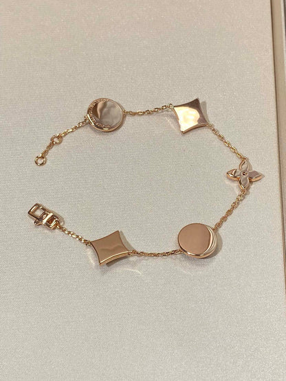 [OAKJURI Jewelry]STAR AND SUN 5 MOTIF MOP PINK GOLD BRACELET