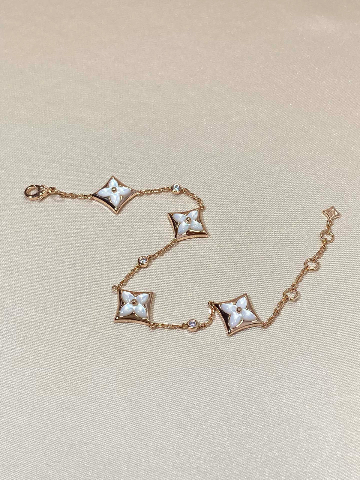 [OAKJURI Jewelry]STAR 4 MOTIF MOP DIAMOND PINK GOLD BRACELET