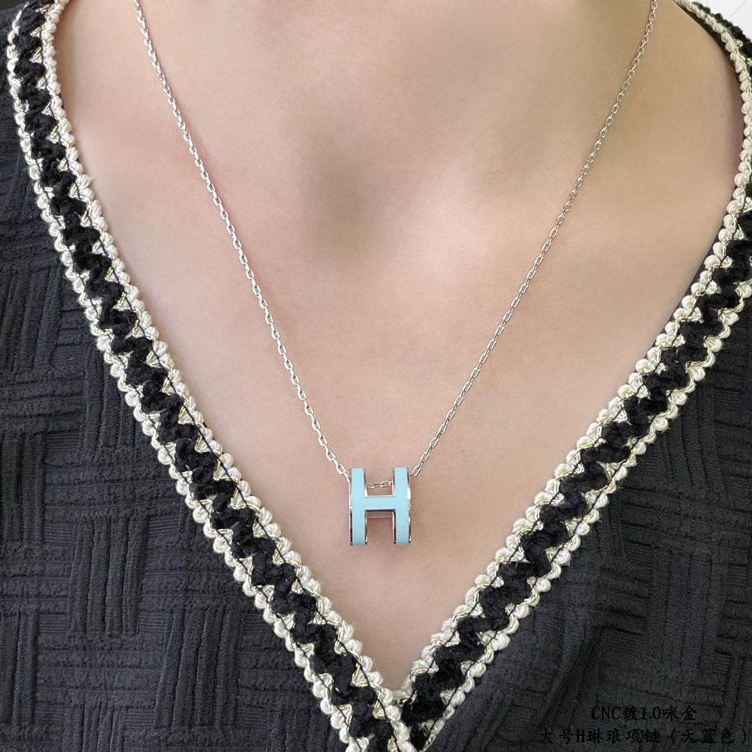[OAKJURI Jewelry]POP H SKY BLUE NECKLACE