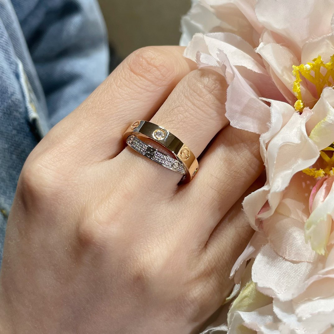 [OAKJURI Jewelry] LOVE PINK GOLD SILVER DIAMOND DOUBLE RING