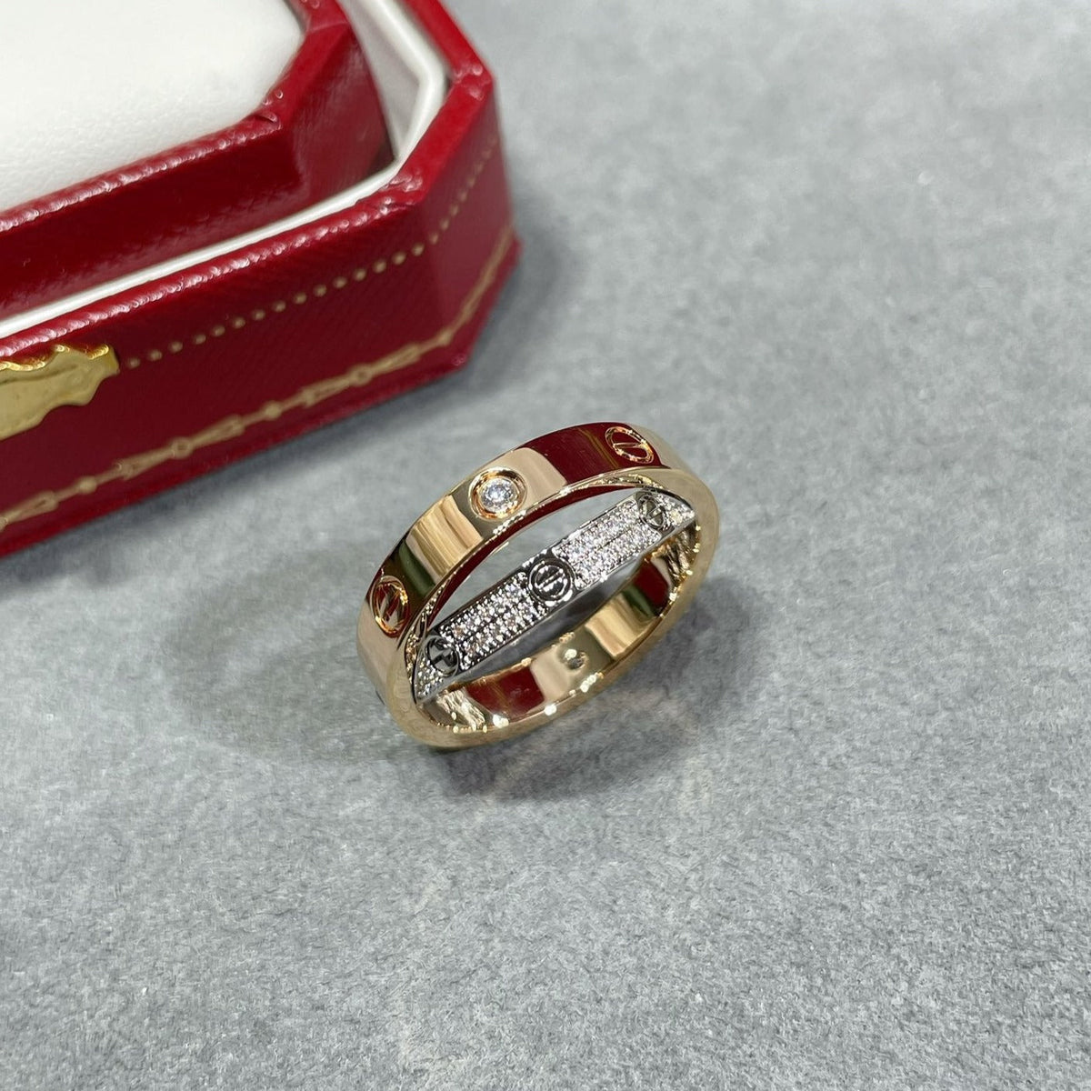 [OAKJURI Jewelry] LOVE PINK GOLD SILVER DIAMOND DOUBLE RING