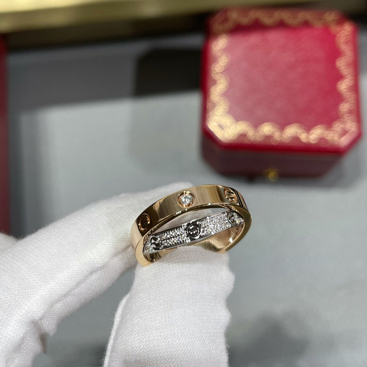 [OAKJURI Jewelry] LOVE PINK GOLD SILVER DIAMOND DOUBLE RING