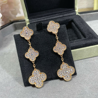 [OAKJURI Jewelry]CLOVER 3 MOTIFS DIAMOND PAVED ROSE GOLD EARRINGS