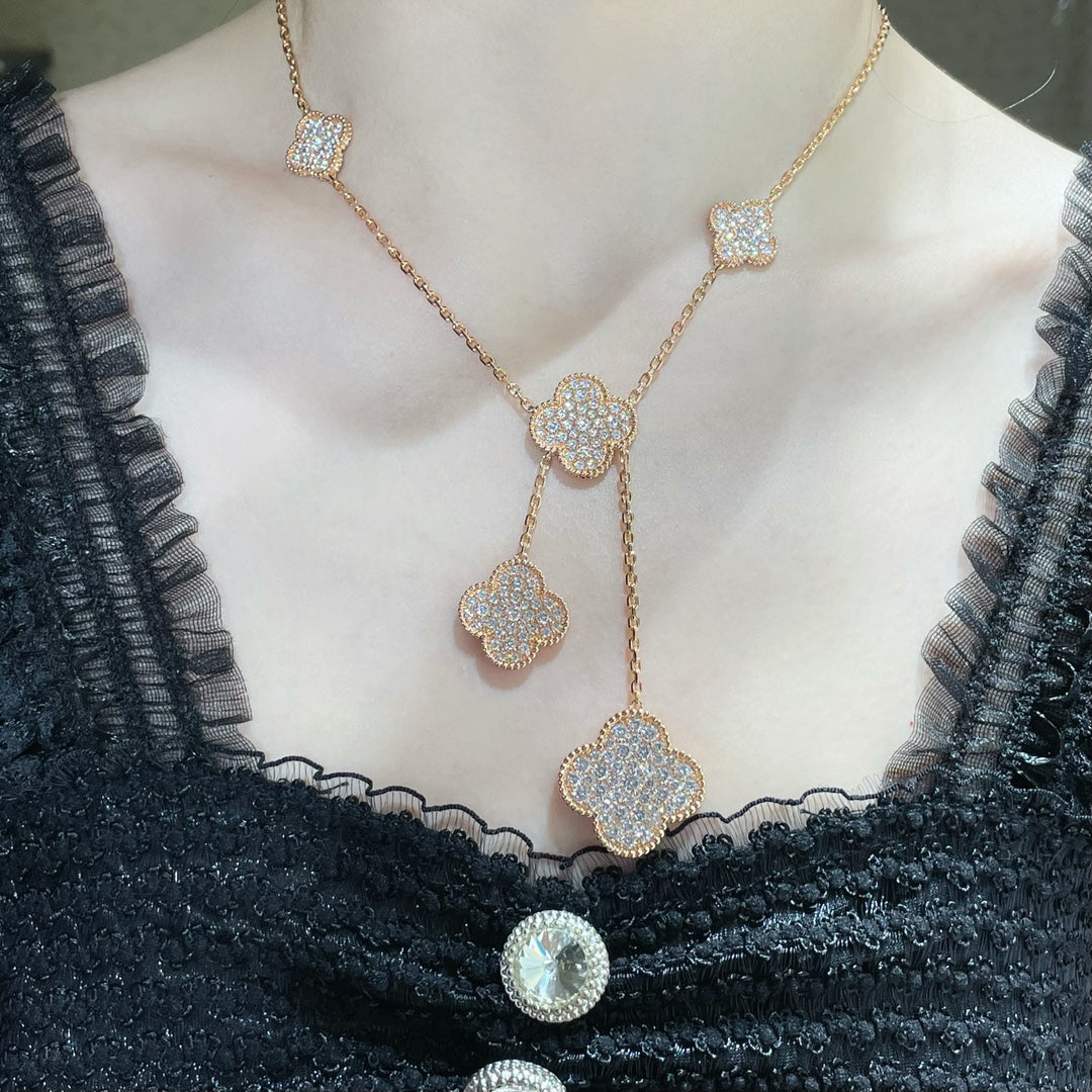 [OAKJURI Jewelry]CLOVER 6 MOTIF DIAMOND PAVED NECKLACE