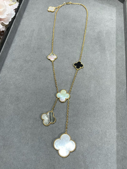 [OAKJURI Jewelry]CLOVER 6 MOTIF MOP ONYX GOLD NECKLACE