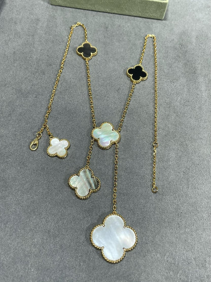 [OAKJURI Jewelry]CLOVER 6 MOTIF MOP ONYX GOLD NECKLACE