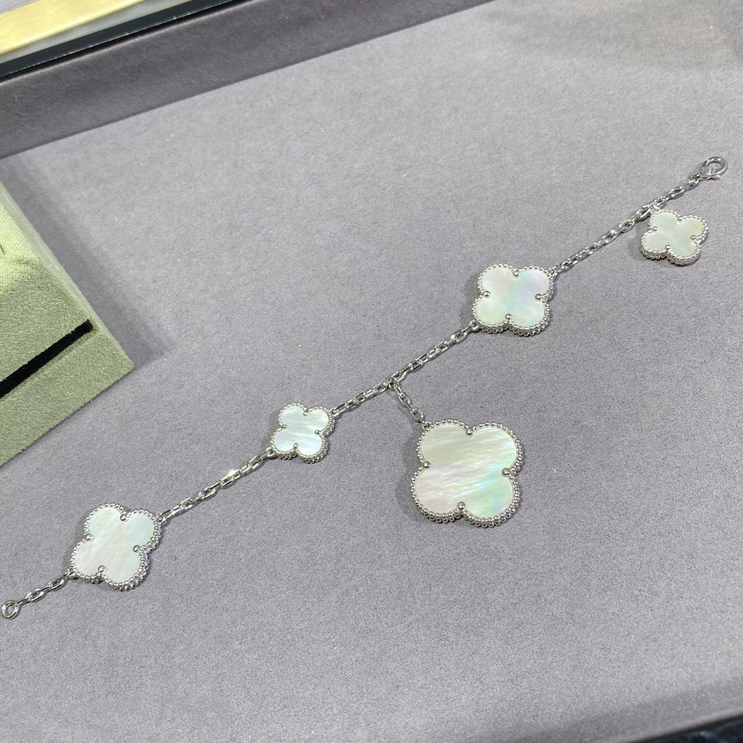 [OAKJURI Jewelry]CLOVER 5 MOTIF WHITE MOP SILVER BRACELET