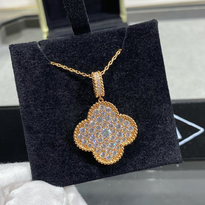 [OAKJURI Jewelry]CLOVER 25MM LARGE PEDANT DIAMOND PAVED LONG NECKLACE