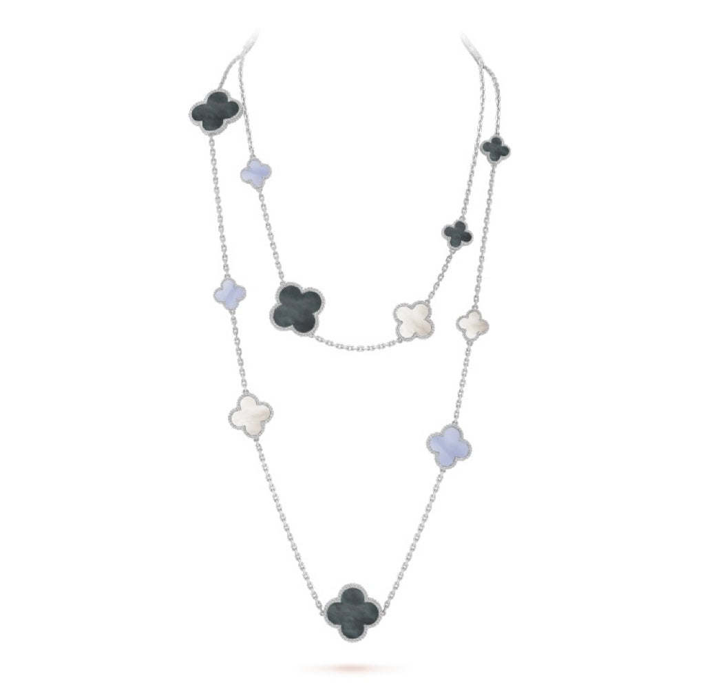 [OAKJURI Jewelry]CLOVER 16 MOTIF CHALCEDONY MOP SILVER NECKLACE