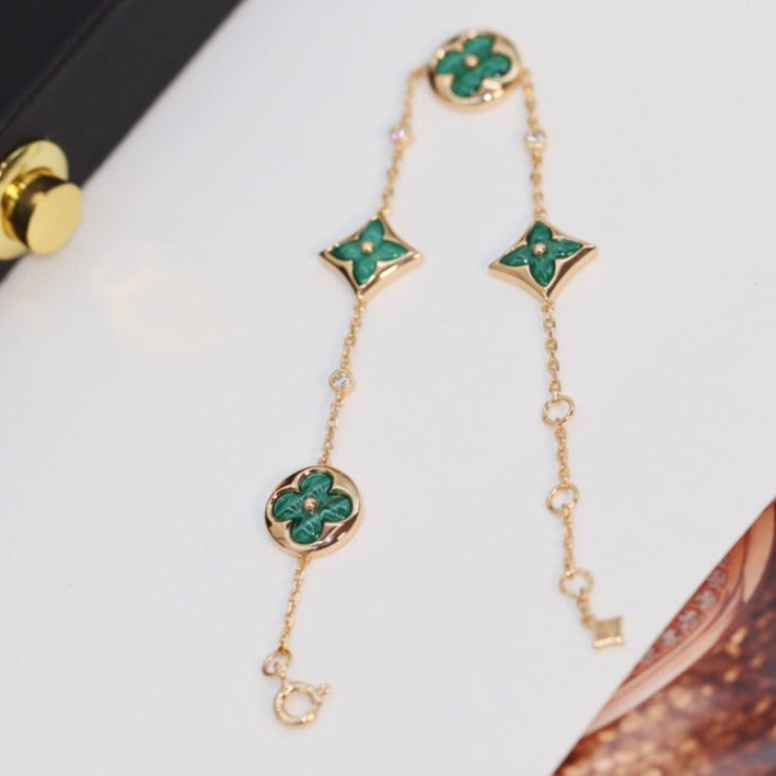 [OAKJURI Jewelry]STAR AND SUN 4 MOTIF PINK GOLD MALACHITE BRACELET