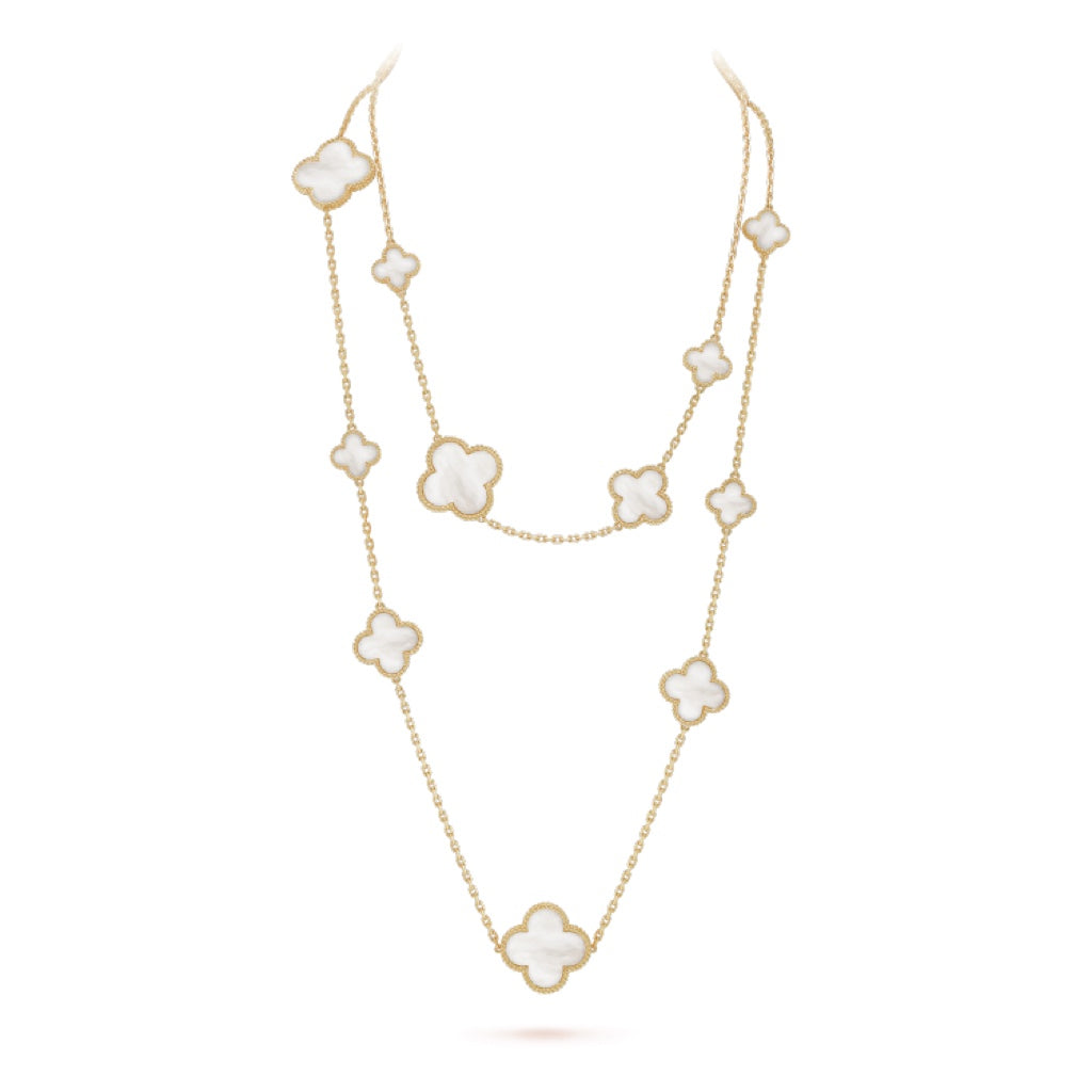 [OAKJURI Jewelry]CLOVER 16 MOTIF WHITE MOP GOLD NECKLACE