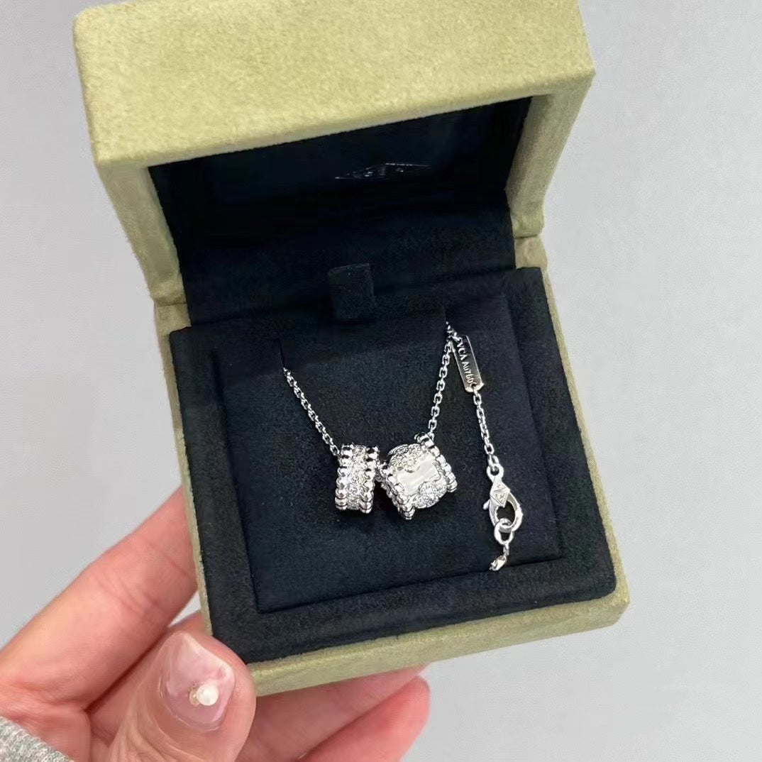 [OAKJURI Jewelry]PERLEE DOUBLE PENDANT SILVER DIAMOND NECKLACE