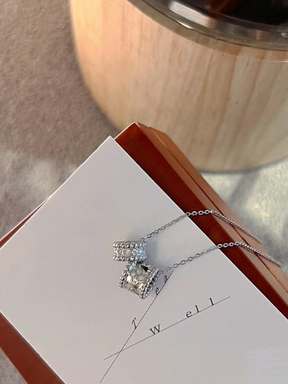 [OAKJURI Jewelry]PERLEE DOUBLE PENDANT SILVER DIAMOND NECKLACE