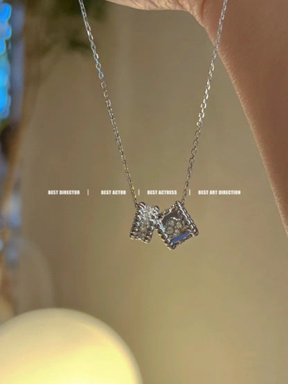 [OAKJURI Jewelry]PERLEE DOUBLE PENDANT SILVER DIAMOND NECKLACE