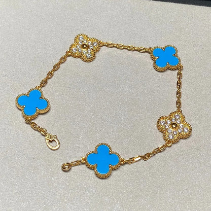 [OAKJURI Jewelry] CLOVER 5 MOTIF BLUE AGATE BRACELET COLLECTION