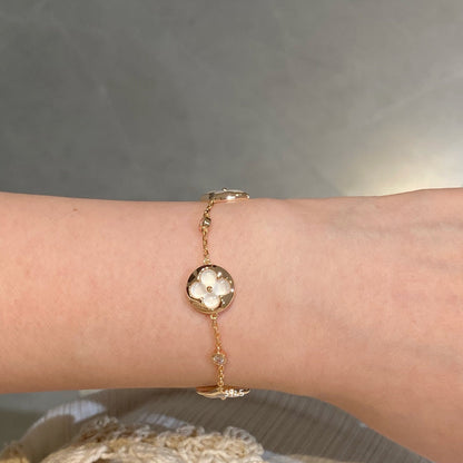 [OAKJURI Jewelry]STAR AND SUN 4 MOTIF WHITE MOP PINK GOLD BRACELET