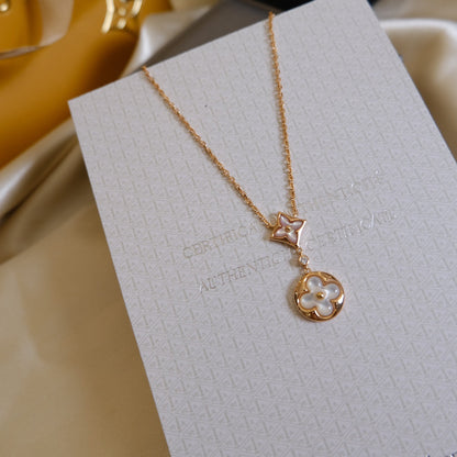 [OAKJURI Jewelry]STAR AND SUN WHITE MOP 2 MOTIF PINK GOLD NECKLACE