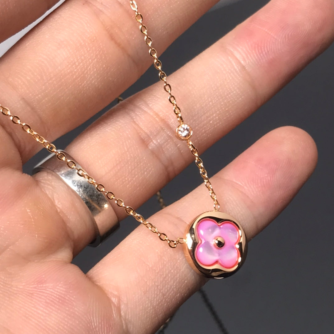 [OAKJURI Jewelry]COLOR BLOSSOM PINK MOP SUN GOLD NECKLACE