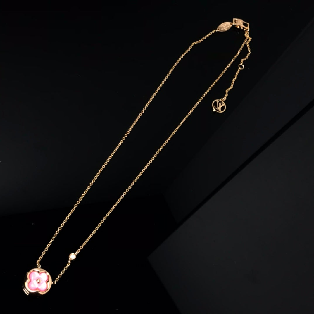 [OAKJURI Jewelry]COLOR BLOSSOM PINK MOP SUN GOLD NECKLACE
