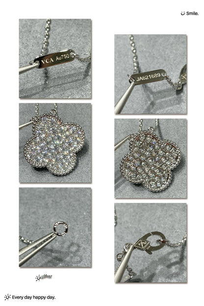 [OAKJURI Jewelry]CLOVER 25MM LARGE PENDANT DIAMOND PAVED SILVER NECKLACE