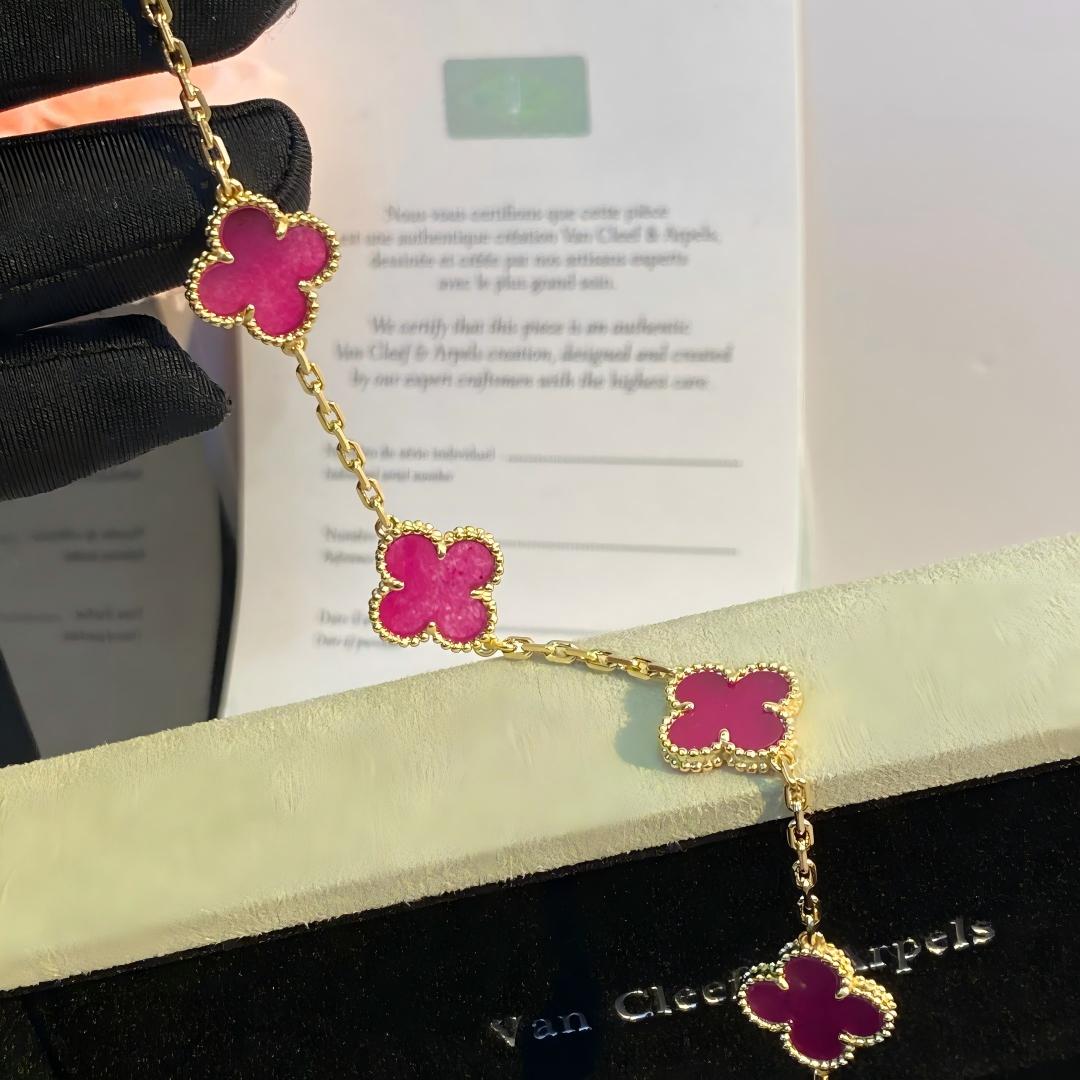 [OAKJURI Jewelry]NEW CLOVER 5 MOTIFS PINK ENAMEL BRACELET