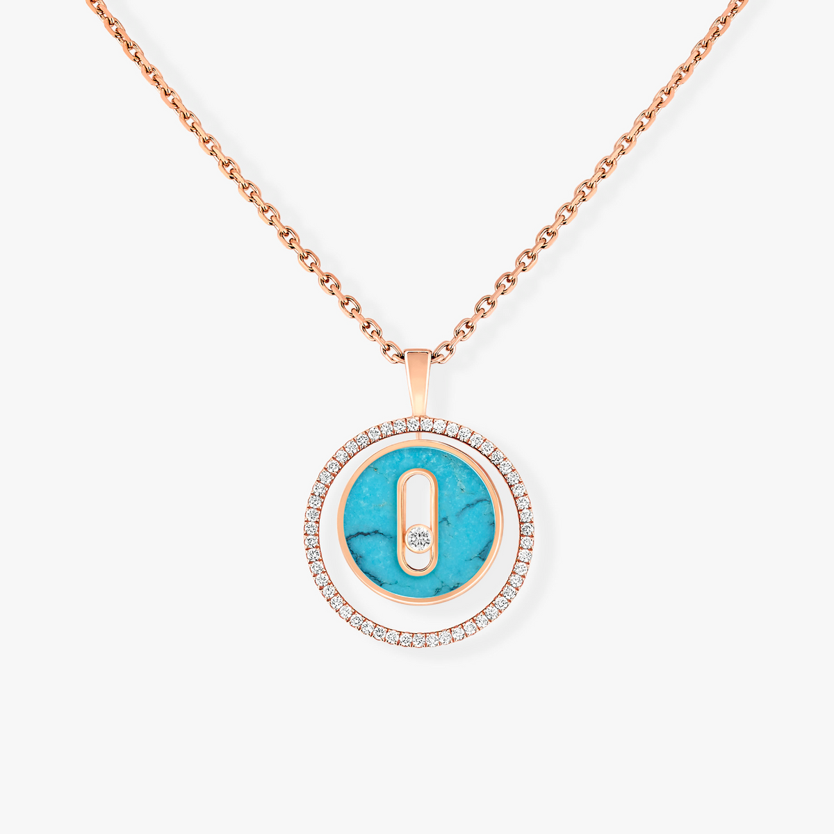 [OAKJURI Jewelry]LUCKY MOVE 1 DIAMOND TURQUOISE PINK GOLD DIAMOND NECKLACE
