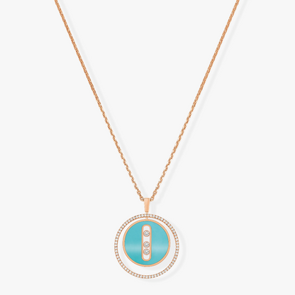 [OAKJURI Jewelry]LUCKY MOVE 3 DIAMONDS TURQUOISE PINK GOLD DIAMOND NECKLACE