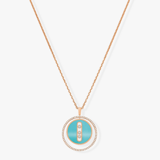 [OAKJURI Jewelry]LUCKY MOVE 3 DIAMONDS TURQUOISE PINK GOLD DIAMOND NECKLACE