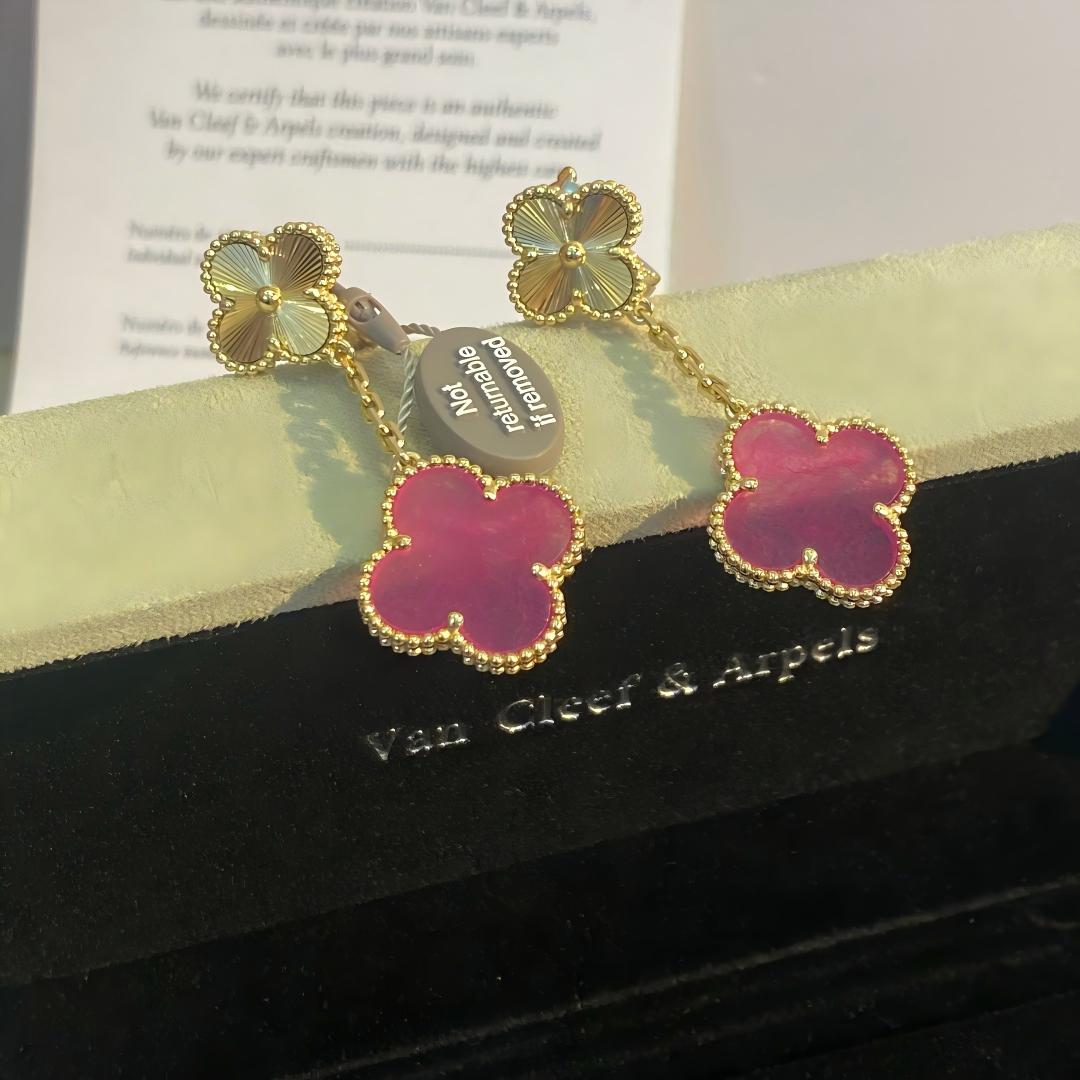 [OAKJURI Jewelry]Clover Pink Enamel Necklace & Earring Jewelry Set