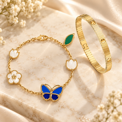 [OAKJURI Jewelry] Lucky Spring Butterfly 5-Motif & LOVE Unlimited Bracelet Stack Set