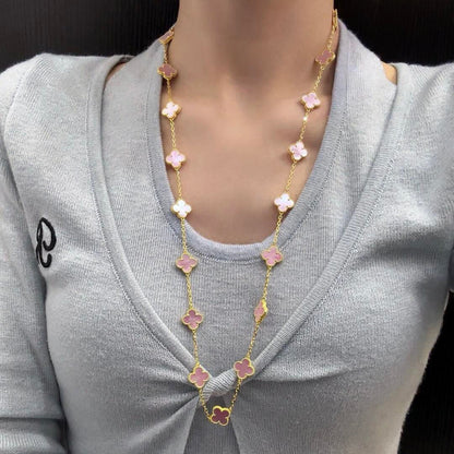 [OAKJURI Jewelry]CLOVER 20 MOTIFS PINK MOP NECKLACE