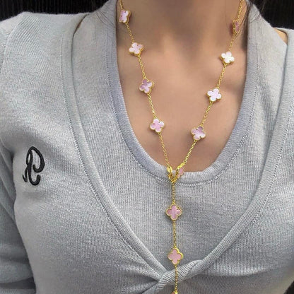 [OAKJURI Jewelry]CLOVER 20 MOTIFS PINK MOP NECKLACE