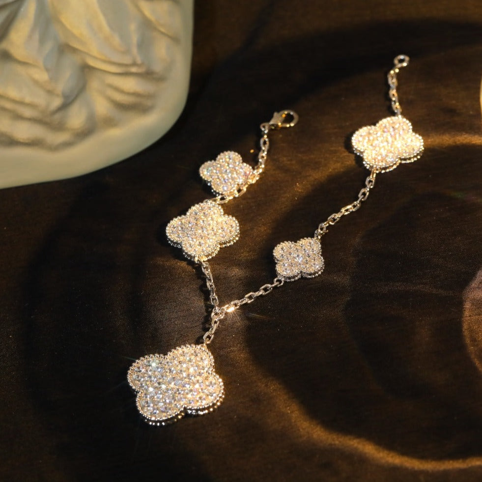 [OAKJURI Jewelry]CLOVER BRACELET 5 MOTIF SILVER DIAMOND PAVED