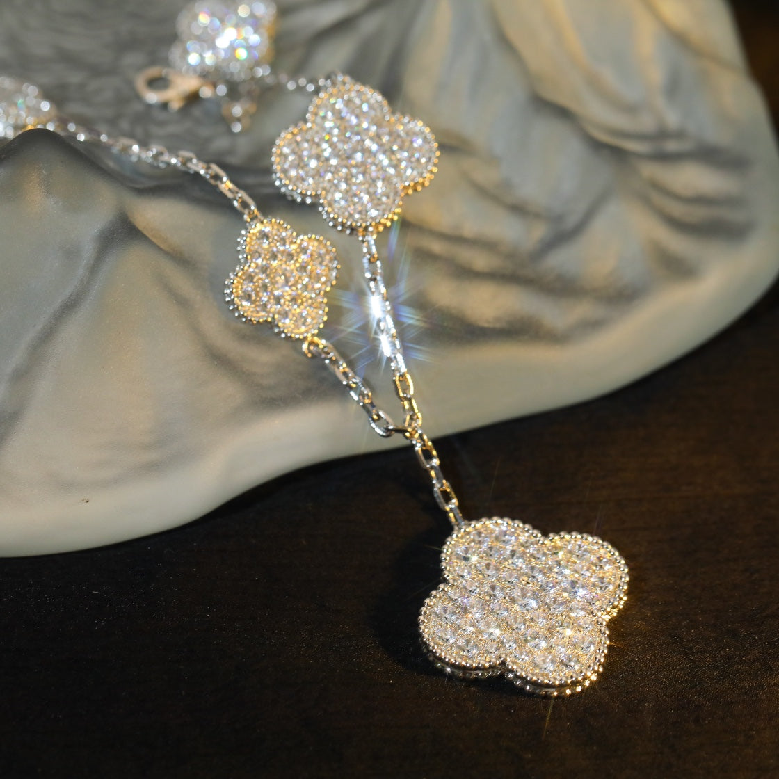 [OAKJURI Jewelry]CLOVER BRACELET 5 MOTIF SILVER DIAMOND PAVED