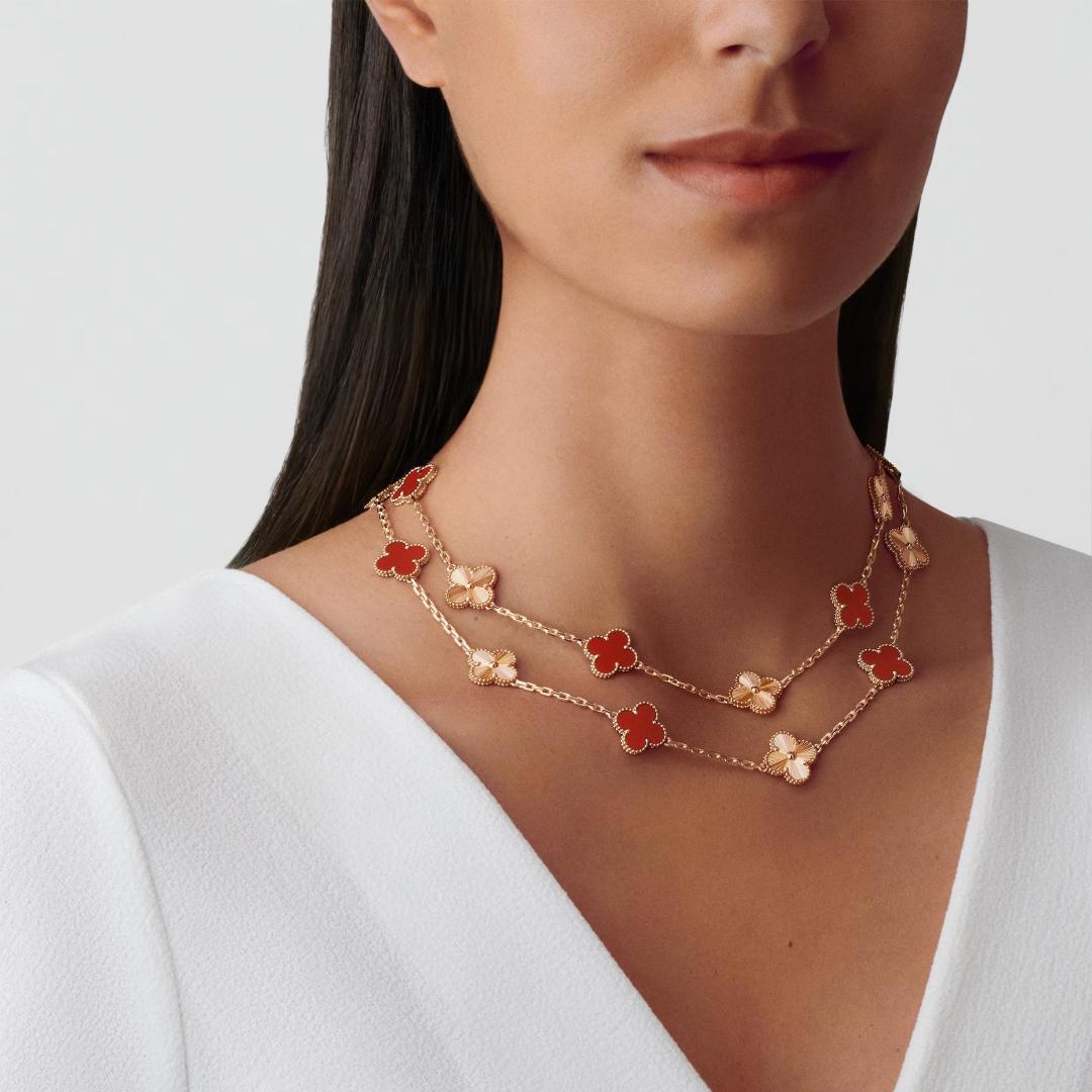 [OAKJURI Jewelry]CLOVER 20 MOTIFS LASER CARNELIAN NECKLACE